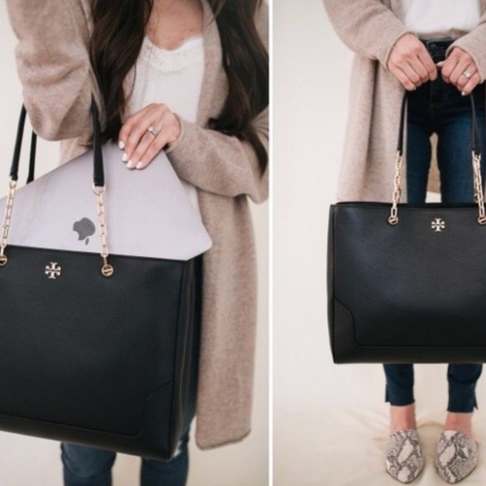 Tory Burch Black Leather Marsden XL Tote Shoulder - Picture 3 of 8